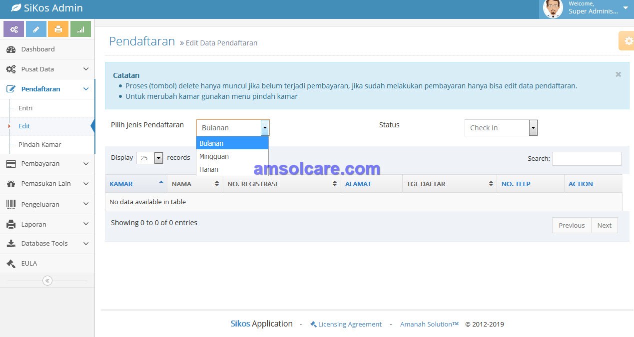 Software Sistem Informasi Kos-kosan/ Rent Room versi 3